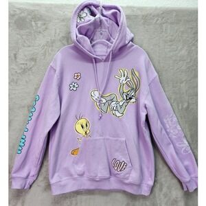 Looney Tunes Bugs Bunny Tweety Bird Purple Hoodie XL 15-17 Juniors Embroidered‎